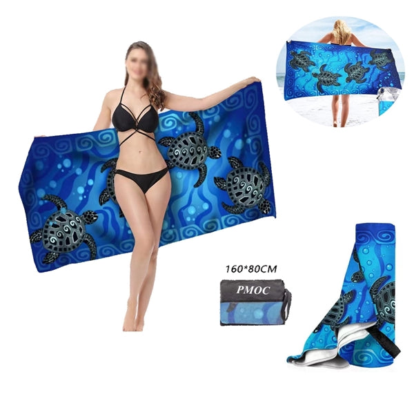 Printed Microfiber Beach Towel With Carry Bag