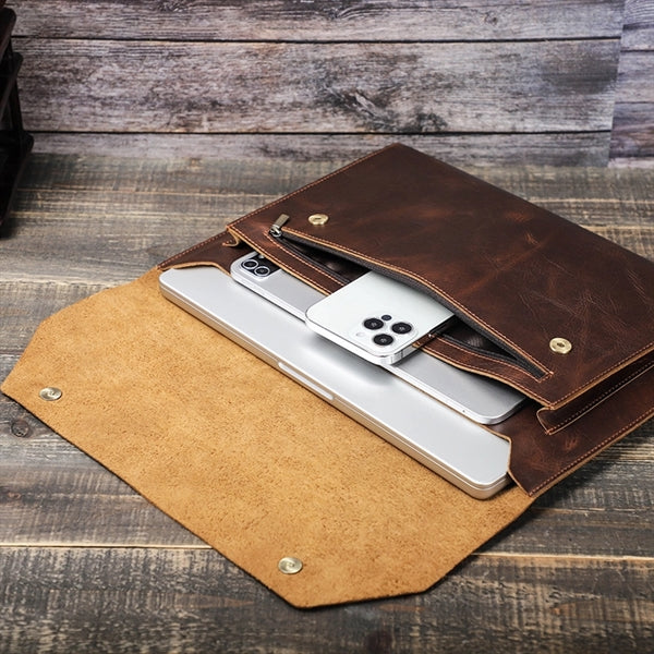 Travel Genuine Leather 14 inch Laptop Case Sleeve