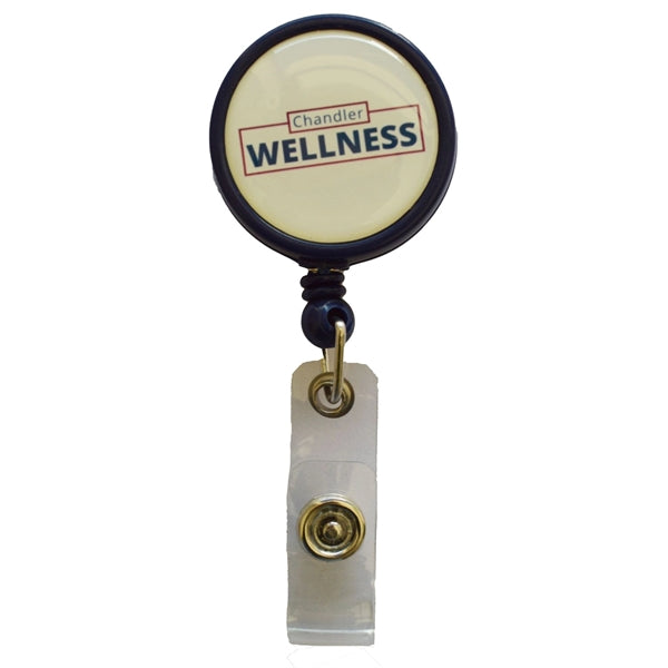 Large Retractable Round Badge Reel w/ Bulldog clip backing