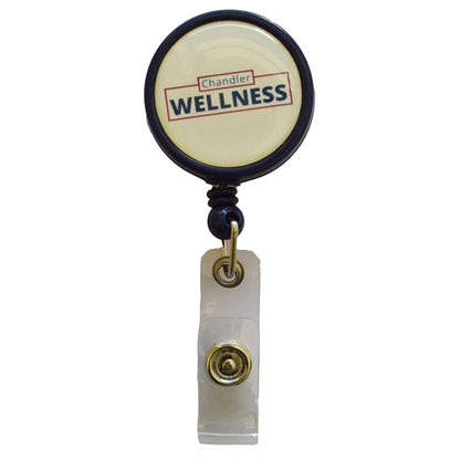 Large Retractable Round Badge Reel w/ Bulldog clip backing
