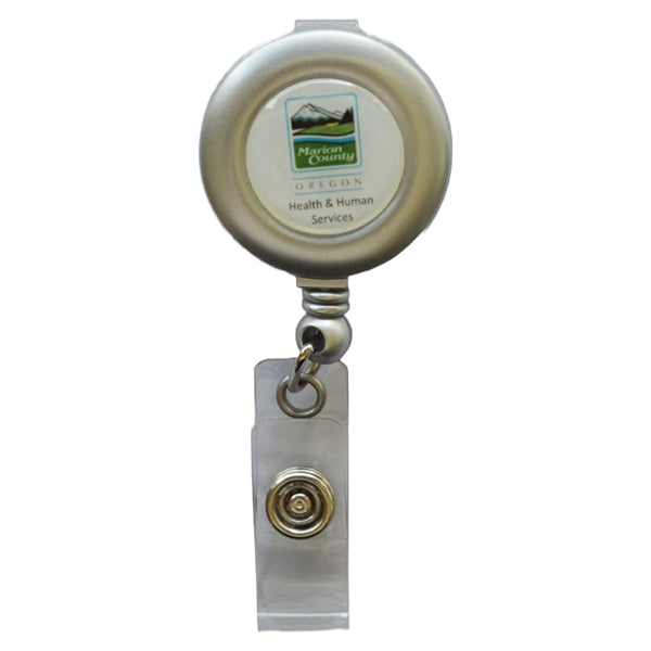 Chrome Plastic Retractable Badge Reel w/ Belt Clip backing
