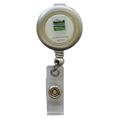 Chrome Plastic Retractable Badge Reel w/ Belt Clip backing