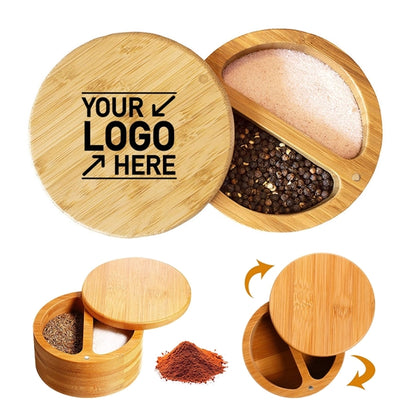 Dual Compartment Round Bamboo Salt And Pepper Box