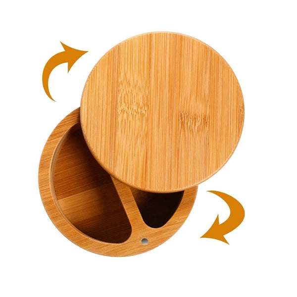 Dual Compartment Round Bamboo Salt And Pepper Box