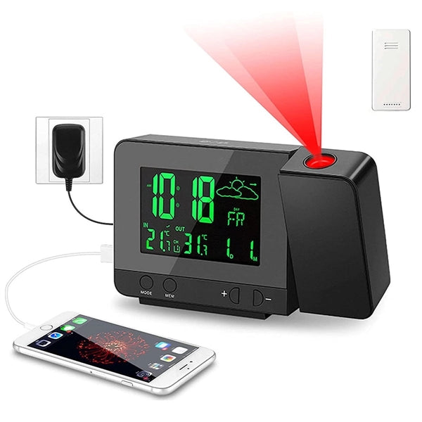 Digital Projection Alarm Clock With Weather Station