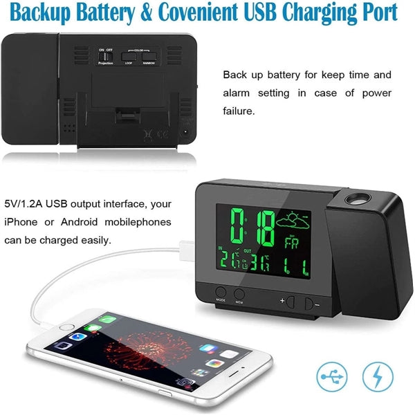 Digital Projection Alarm Clock With Weather Station