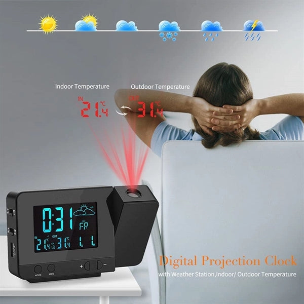 Digital Projection Alarm Clock With Weather Station