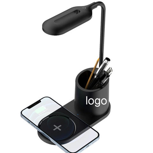 3 Brightness LED Desk Wireless Charger Lamp with Pen Holder