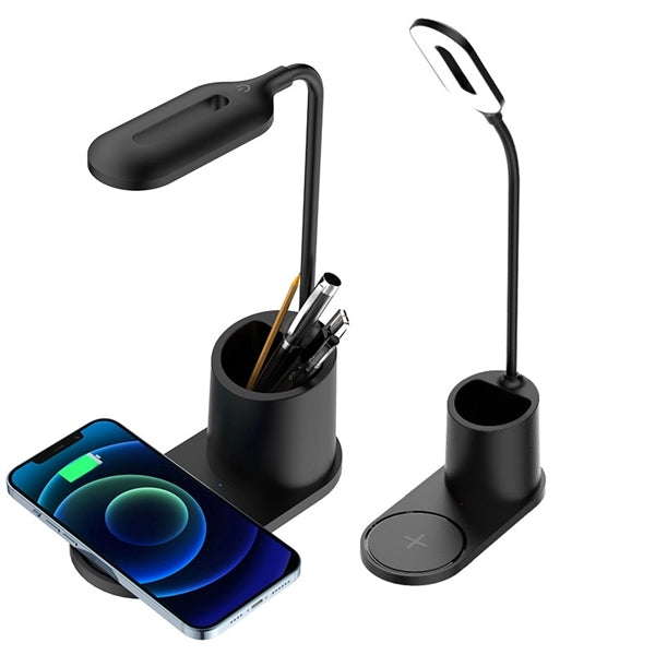 3 Brightness LED Desk Wireless Charger Lamp with Pen Holder