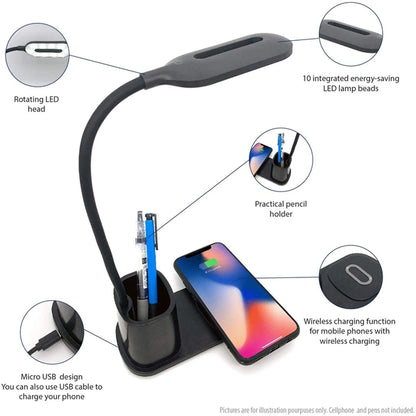 3 Brightness LED Desk Wireless Charger Lamp with Pen Holder