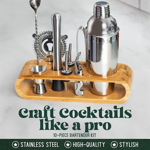 10-Piece Bar Tool Cocktail Shaker Set With Bamboo Stand