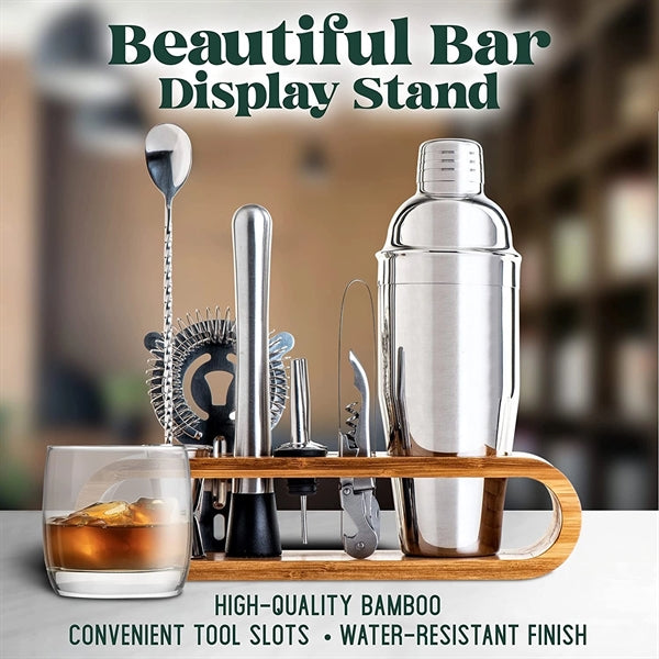 10-Piece Bar Tool Cocktail Shaker Set With Bamboo Stand