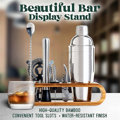 10-Piece Bar Tool Cocktail Shaker Set With Bamboo Stand