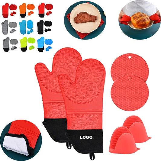 Silicone Oven Mitts And Pot Holders Set
