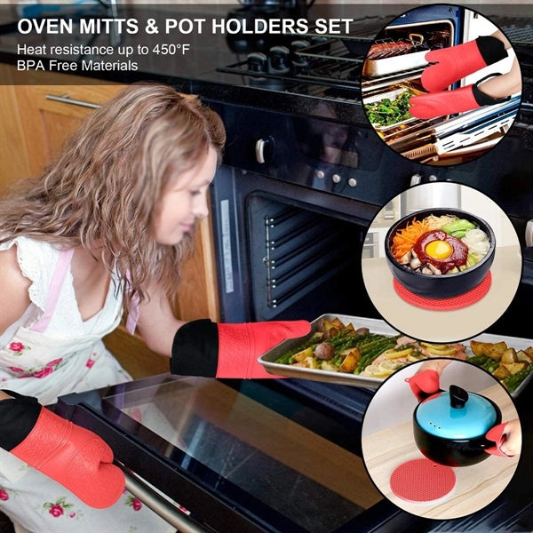 Silicone Oven Mitts And Pot Holders Set