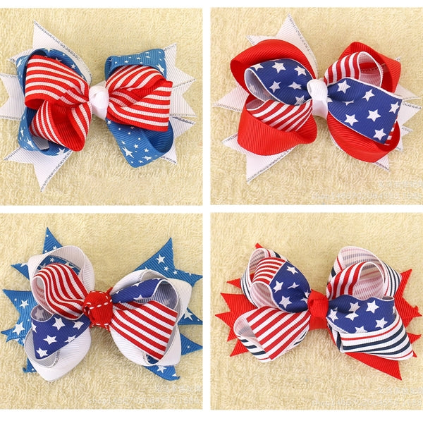American Flag Hair Bow Clip