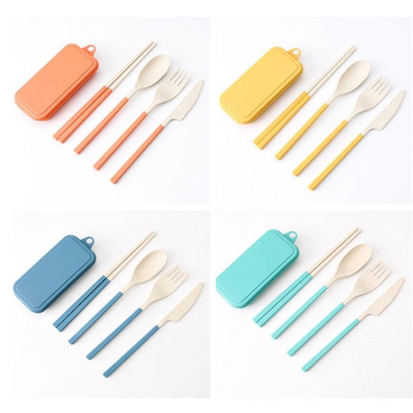 4 Pieces Folding Wheat Straw Dinnerware