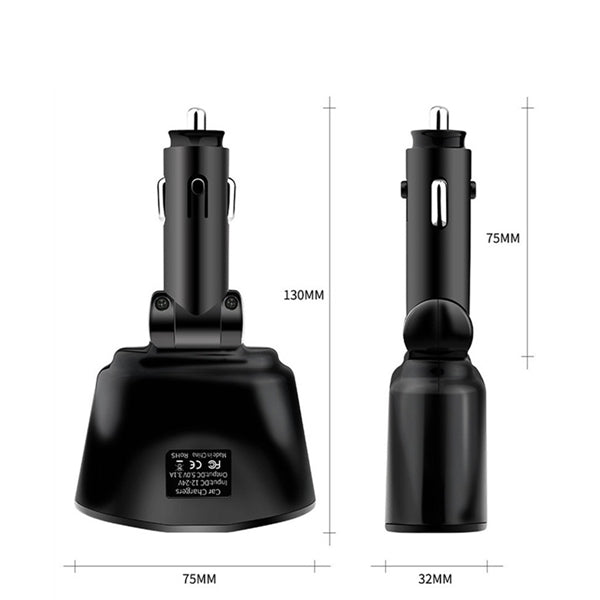 Usb Car Charger With 2 Sockets Cigarette Lighter Splitter
