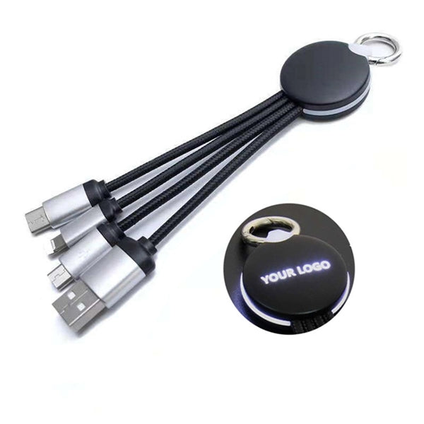 Luminous Braided 3 In 1 Usb Charging Cable With Led Logo