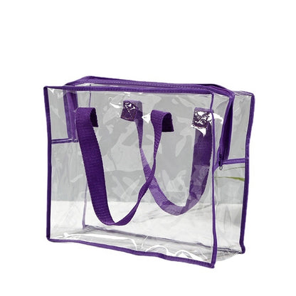 Clear Zipper Tote with Purple Trim