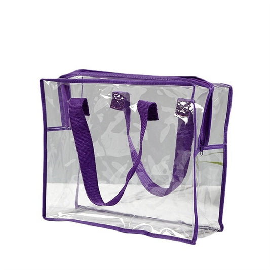 Clear Zipper Tote with Purple Trim