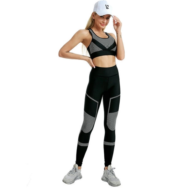 2 Piece Ribbed Crop Tank High Waist Yoga Outfit Workout Set