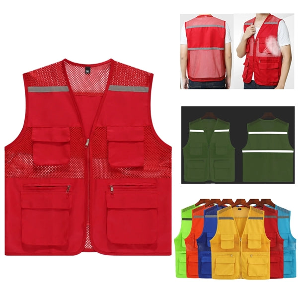 Multi-Pocket Volunteer Vest With Reflective Stripe