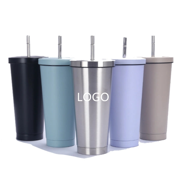 25 Oz Stainless Steel Skinny Tumbler With Straw And Lid