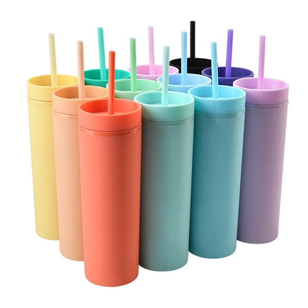 16 Oz Plastic Tumbler With Lid And Straw