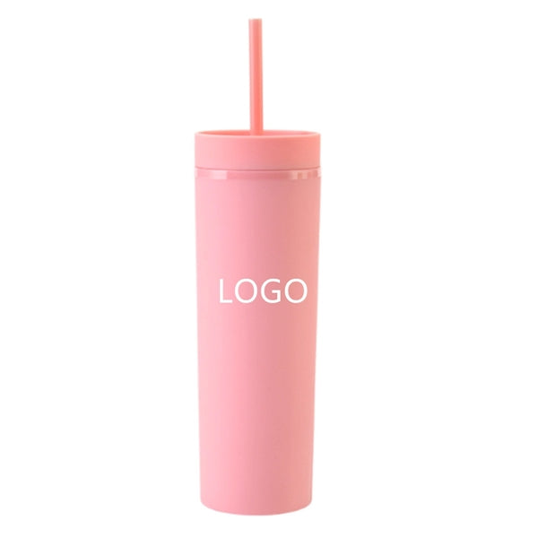 16 Oz Plastic Tumbler With Lid And Straw