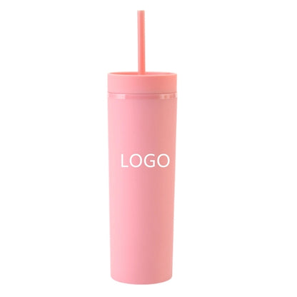 16 Oz Plastic Tumbler With Lid And Straw