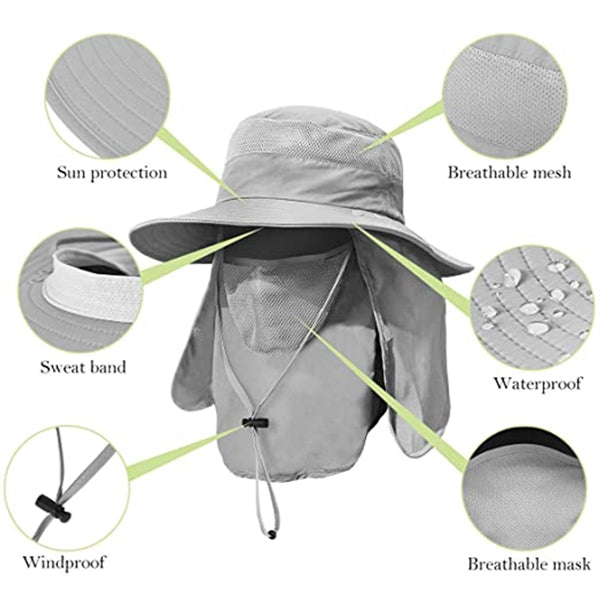 Wide Brim Fishing Sun Hat With Neck Flap