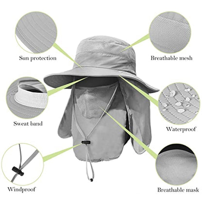 Wide Brim Fishing Sun Hat With Neck Flap