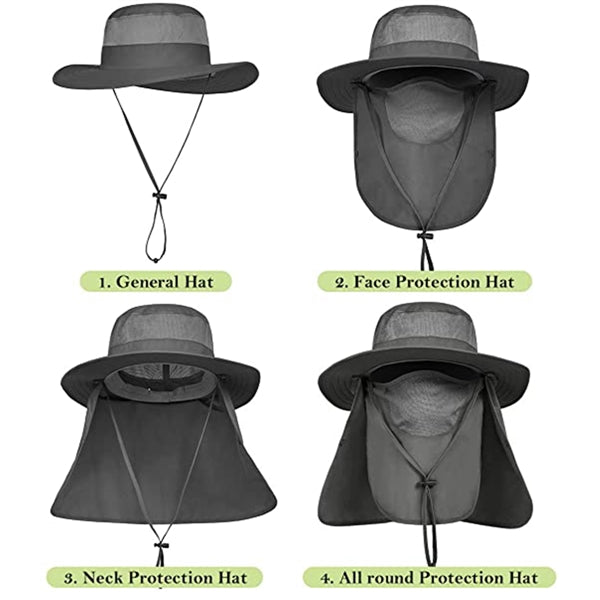 Wide Brim Fishing Sun Hat With Neck Flap