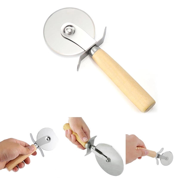 Roller Pizza Cutter With Wooden Handle