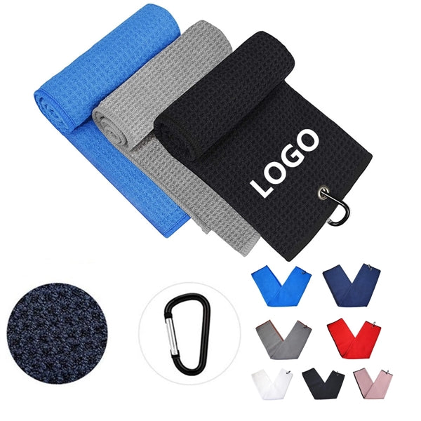 Large Waffle Pattern Golf Towel With Carabiner Clip