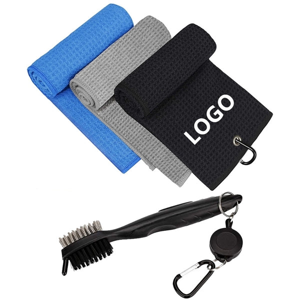 Trifold Waffle Pattern Golf Towel With Carabiner Clip