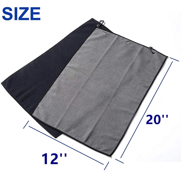 Trifold Waffle Pattern Golf Towel With Carabiner Clip