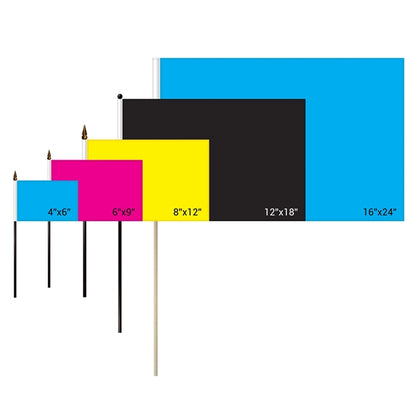 4" x 6" Single Reverse Polyester Stick Flags - HQ