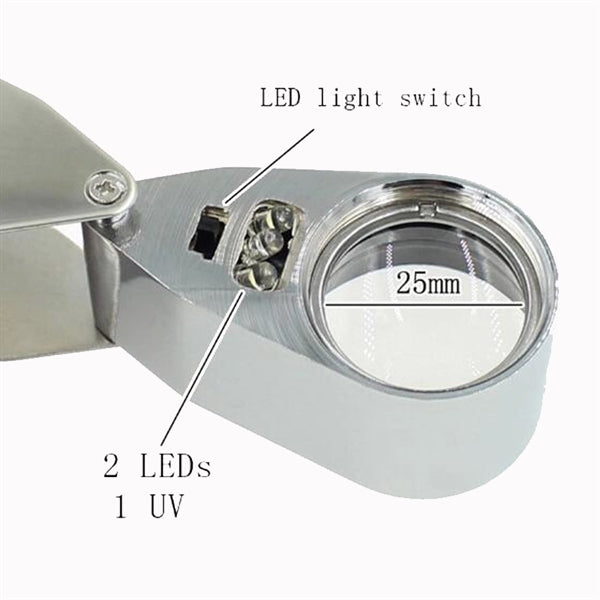 Foldable 40X Magnification Pocket Jewellery Loupe With Light