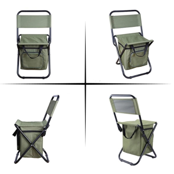 Backrest Stool Compact Folding Chair With Cooler Bag