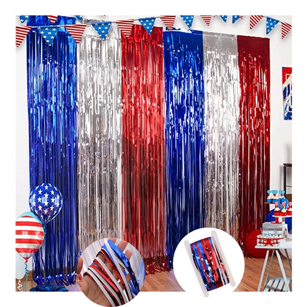 Red White And Blue Foil Fringe Curtains July 4Th Decor
