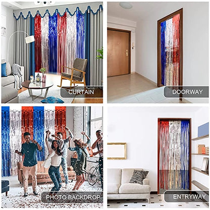 Red White And Blue Foil Fringe Curtains July 4Th Decor