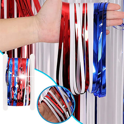 Red White And Blue Foil Fringe Curtains July 4Th Decor