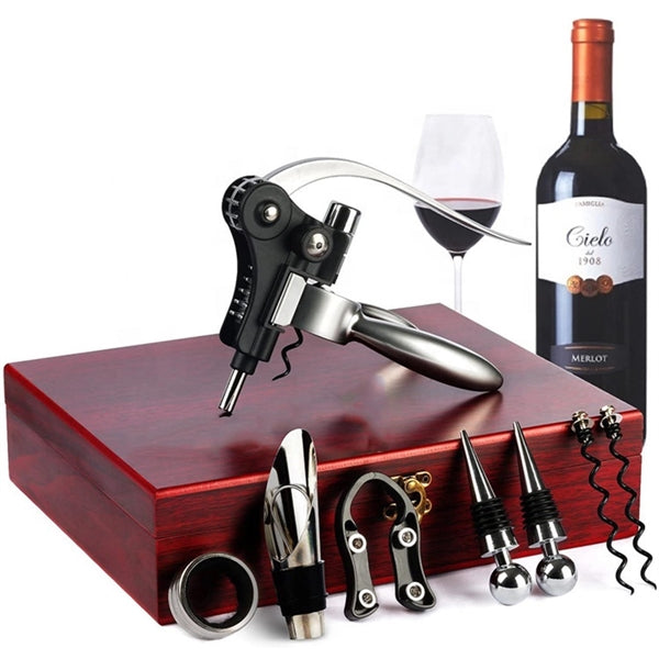 9 Pieces Wine Accessory Set With Wooden Case