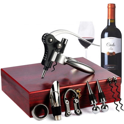 9 Pieces Wine Accessory Set With Wooden Case