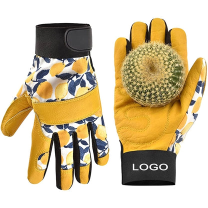 Leather Tough Cowhide Work Gardening Gloves