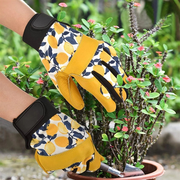 Leather Tough Cowhide Work Gardening Gloves