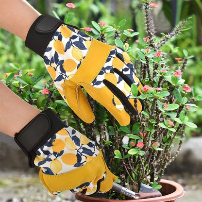 Leather Tough Cowhide Work Gardening Gloves