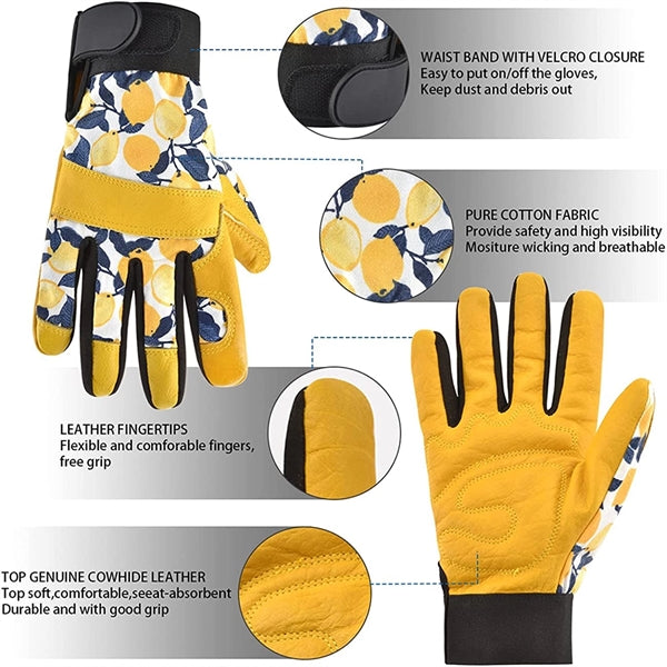Leather Tough Cowhide Work Gardening Gloves